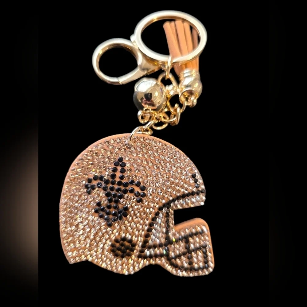 New Orleans Saints Helmet Bag Charm Rhinestone Keychain